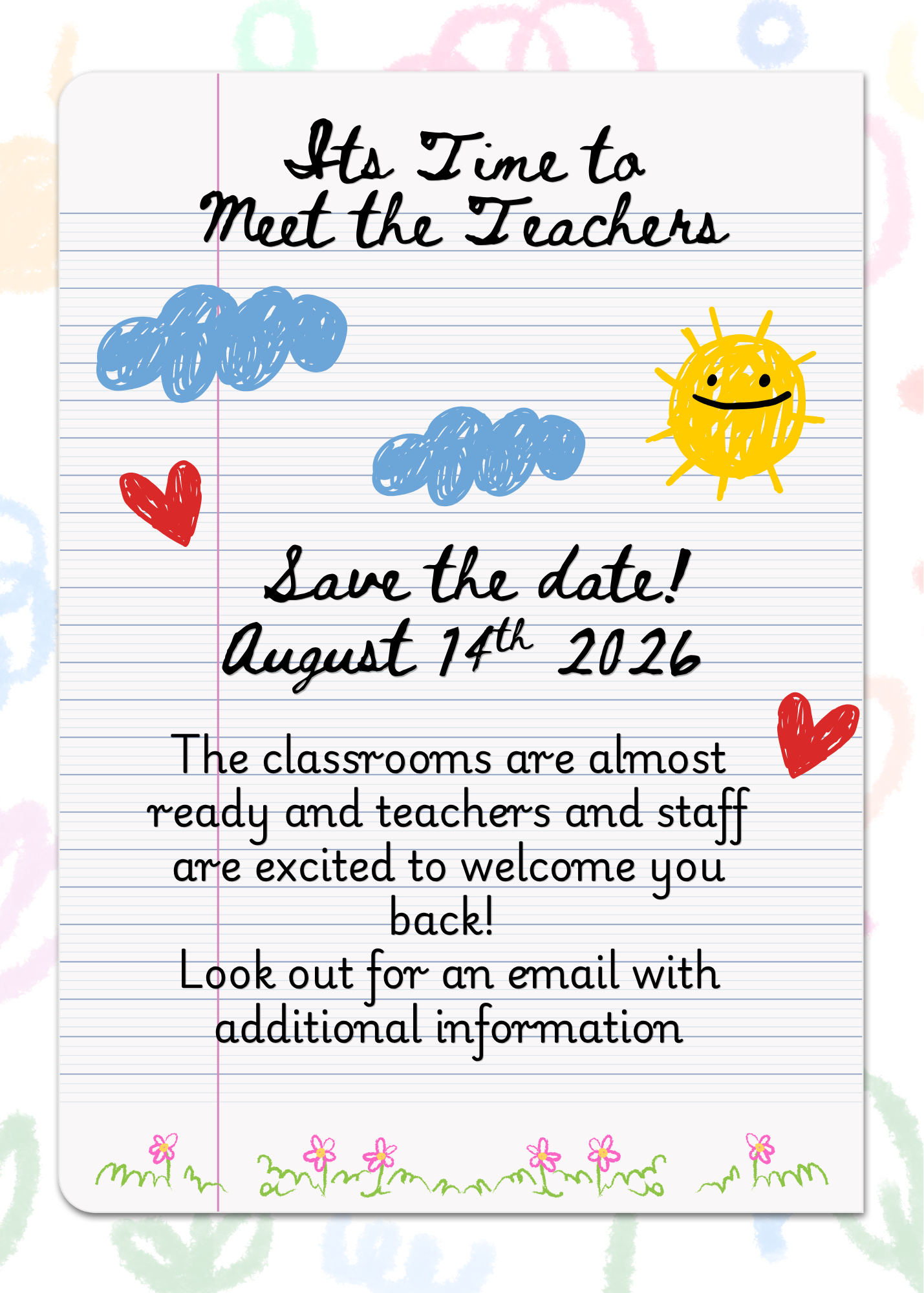 White Kids' Doodle Save The Date Invitation